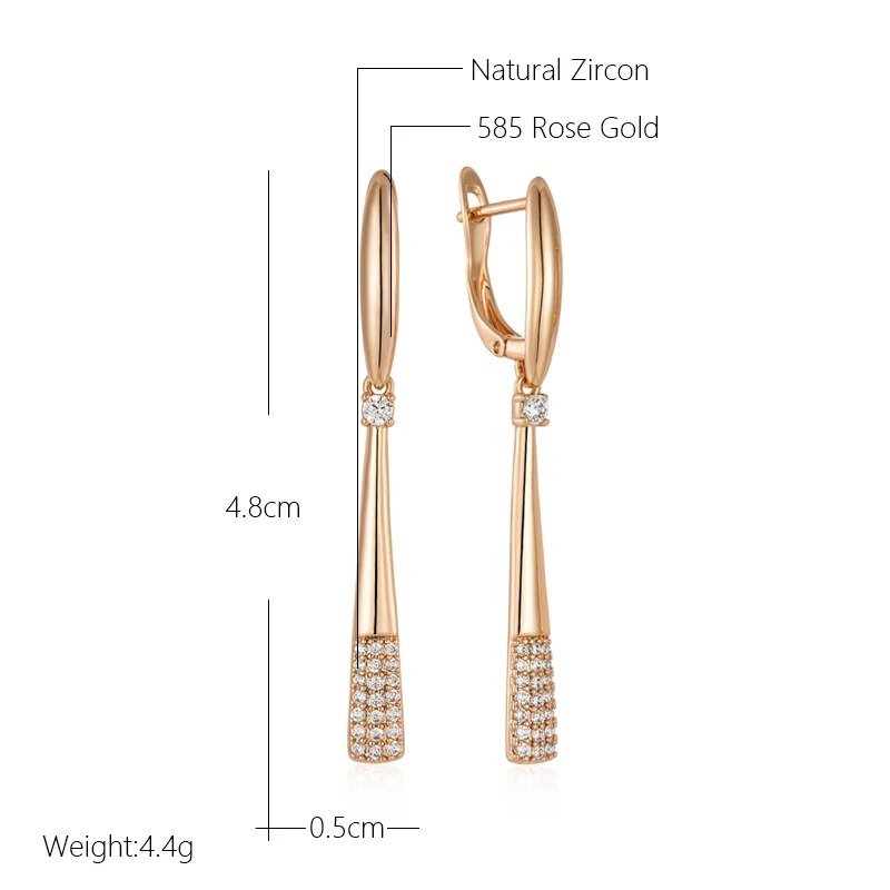 Kinel Fashion 585 Rose Gold Color Long Drop Earrings For Women Girl Mosaic Natural Zircon Accessories High Quality Daily Jewelry