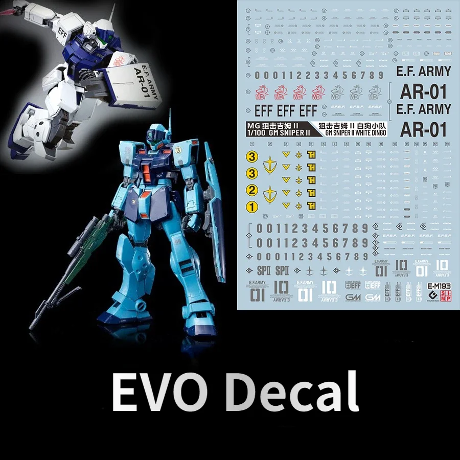 EVO Decal E-M193 for 1/100 MG RGM-79SP GM Sniper Ⅱ White Dingo Action Figure Fluorescent Water Stickers for Model Hobby DIY