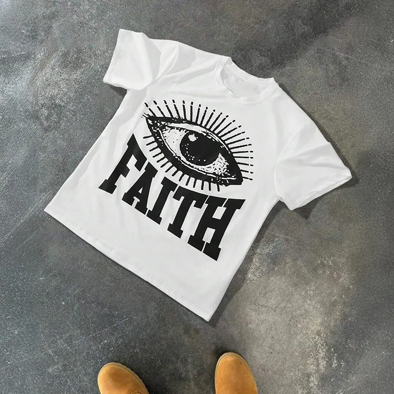 Mystical Eye Oversized Print Illuminati Inspired Plus Size Men's Letter Eyes Print Round Neck Short Sleeve Casual T-Shirt