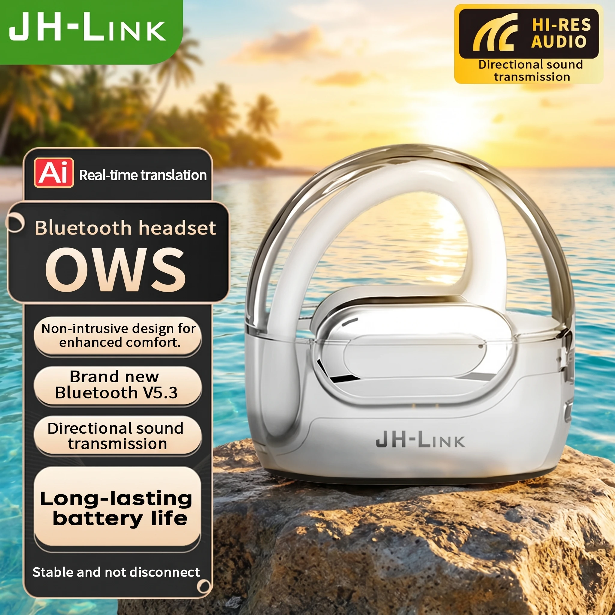 

Real-Time Translation OWS Headphones, 30H Battery Open Ear Bluetooth Earbuds with HD Call & Low Latency