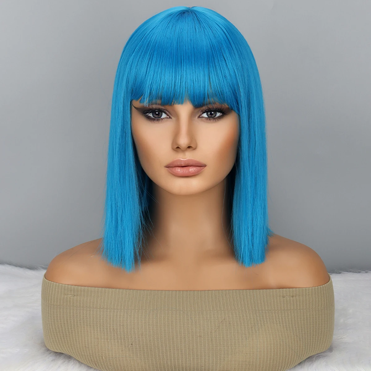 Synthetic Short Bob Wig with Bangs For Women Bob Wigs Blue Wig For Party Daily Use Shoulder Length