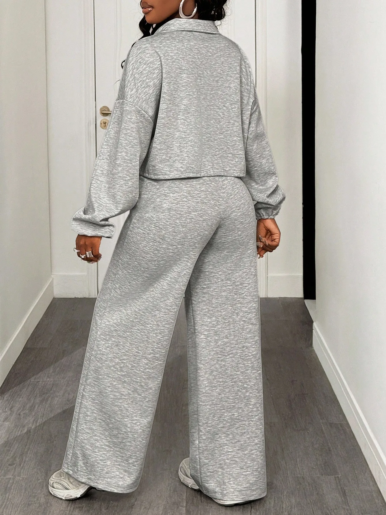 BamGleam Felpa con cappuccio corta da donna in tinta unita con spalle scoperte, manica lunga, zip frontale e pantaloni a gamba larga casual