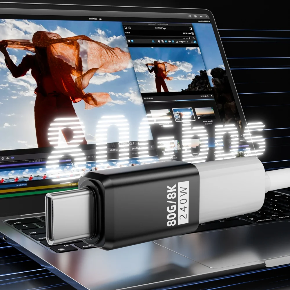 USB4 V2 90 Degree Type C Angle Adapter 80Gbps Thunderbolt 5 4 3 Elbow Adapter 240W USB-C Cable Connector 40Gbps for MacBook Air image 3