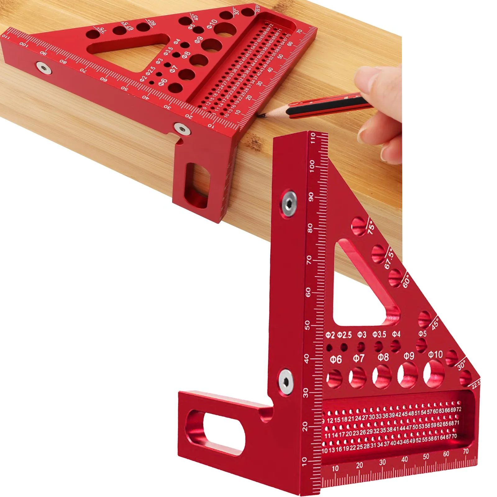 3D Multi-Angle Measuring Ruler - Small Carpenter Square Woodworking Tool, Triangle Ruler,Includes Angle Fixing Pin and Tool Set,