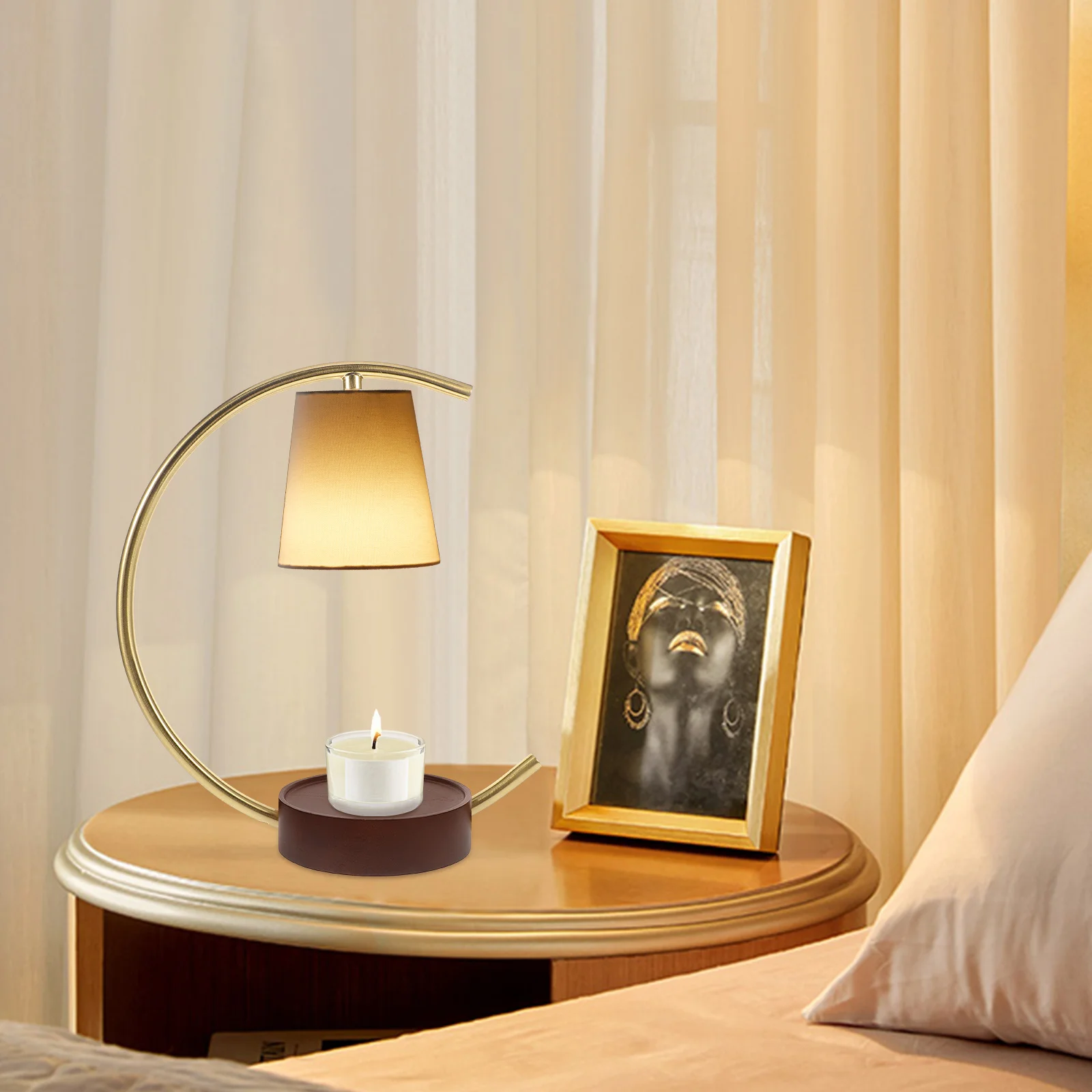 

Soothing Moon Shape Aroma Lamp Base Wooden Bottom Curved Stem Essential Oil Holder Soft Glow Fragrant Decorative Stand