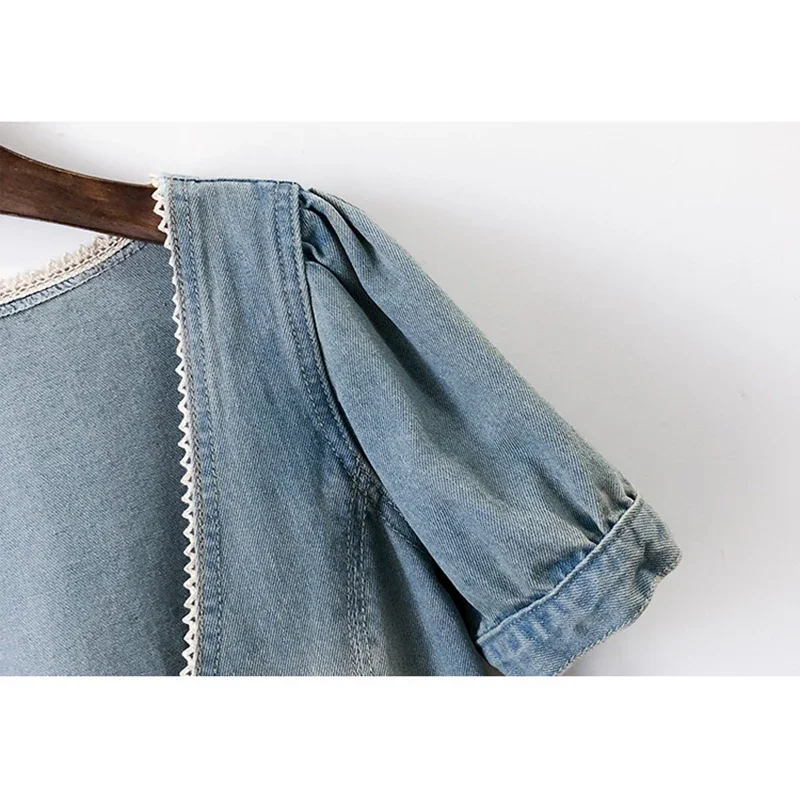 

Light Blue Short Sleeve Cardigan Denim Jacket Women Casual Cowboy Outerwear Spring Summer Thin Slim Short Jeans Jacket Female