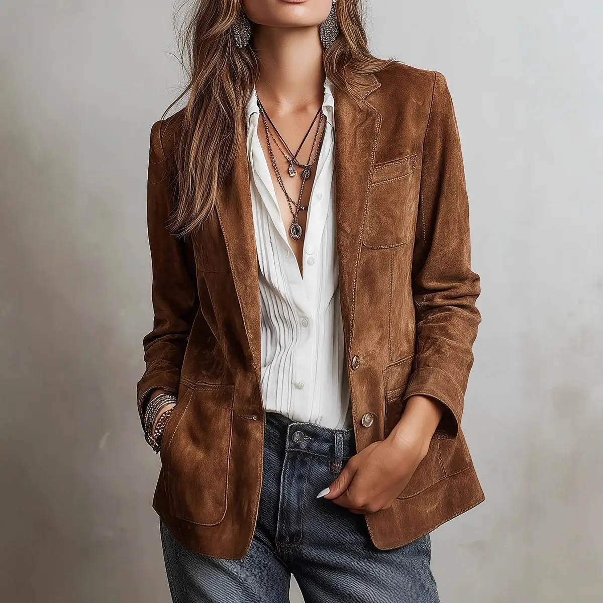 Retro Loose Ladies Long Sleeve Lapel Jacket Small Suit Outerwear Fashionable Commuting Style Cross-Border New Arrival