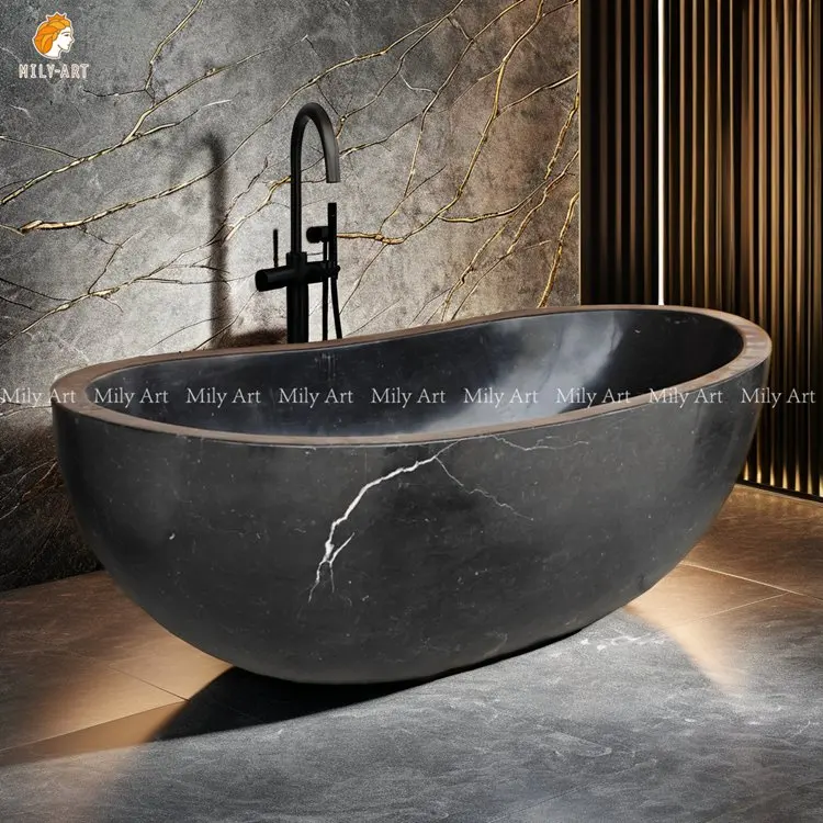 MILY Modern European Style Stone Bathroom Bath Tub Statue Free Standing Black Marble Bathtub
