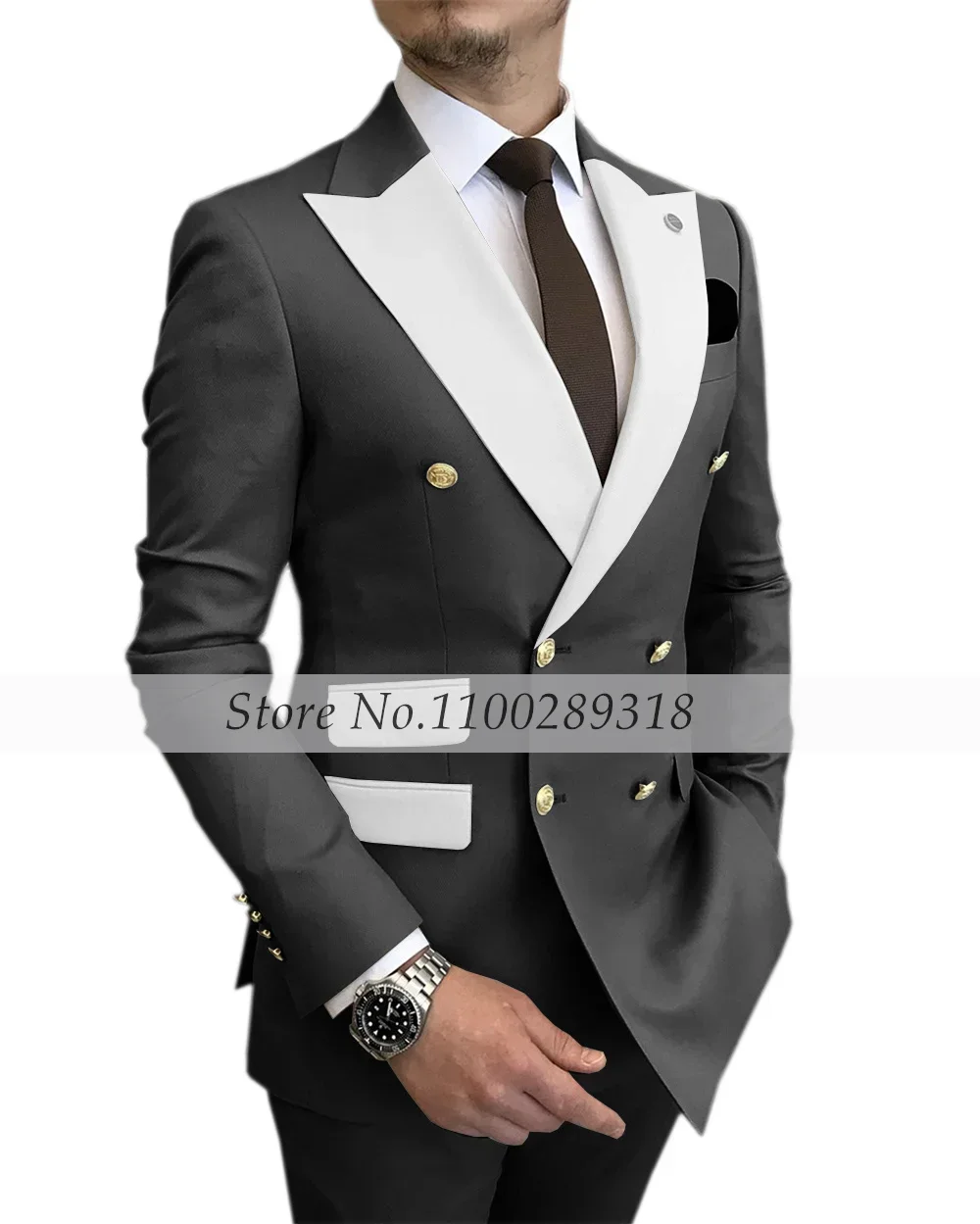 Double-Breasted White Peak Lapel Blazer Groom Suits Men Suit  Slim Fit Business Suits Tuxedo For Men Costume Homme 2 Pieces