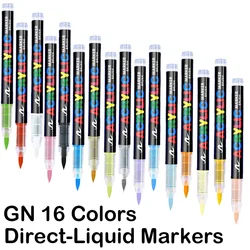 GUANGNA 16 Colors Direct-liquid Acrylic Marker Pen Waterproof Pen Soft Brush Nib for Glass Stone Metal Art Supplies Stationery