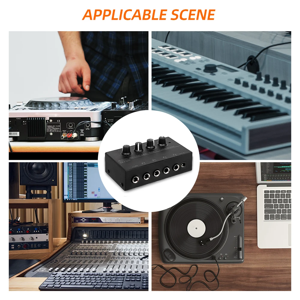 4 ช่องมินิสเตอริโอเครื่องขยายเสียงหูฟัง HA400 Ultra-Compact Audio เครื่องขยายเสียงพร้อมอะแดปเตอร์ไฟ EU US ปลั๊กอะแดปเตอร์