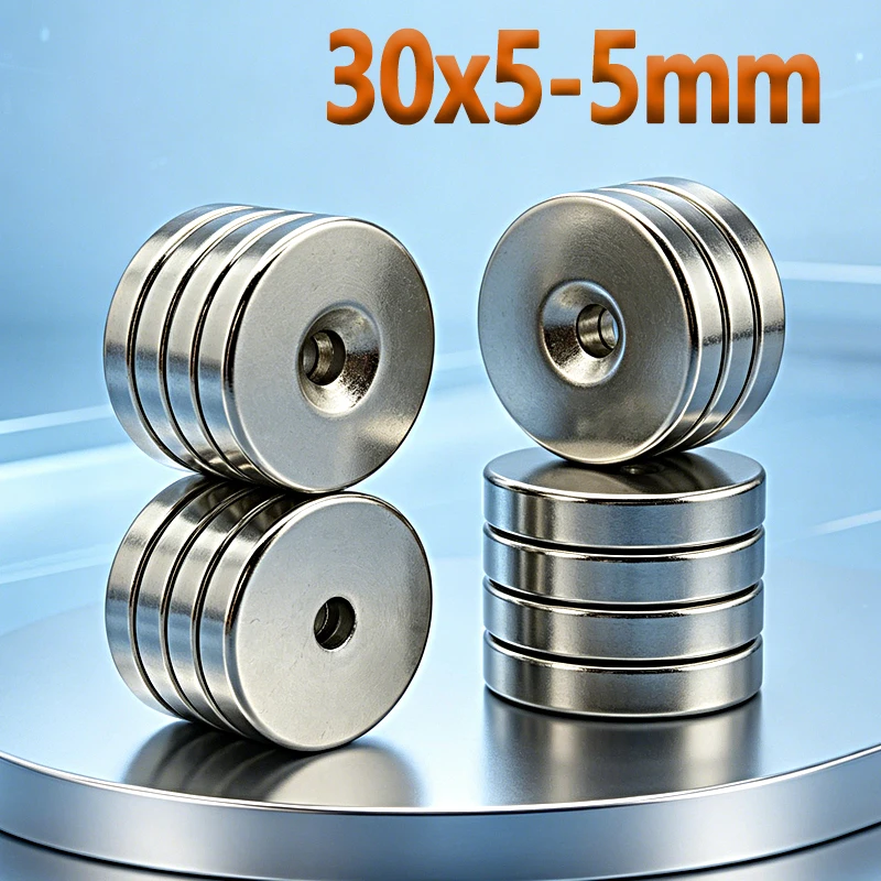 N35 NdfeB 30x5-5mm Magnet 1-10pcs Round Hole Shape 30*5-5mm Accessory Permanent Neodymium Magnetic Imanes Office Fridge Magnet