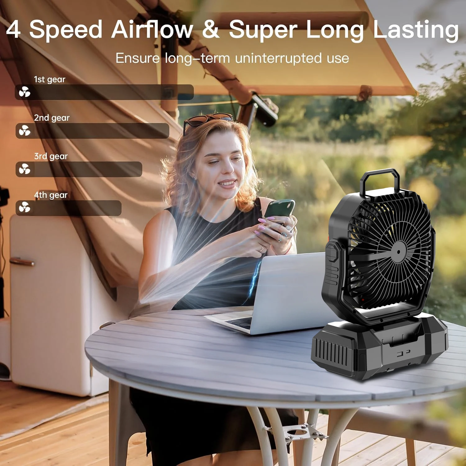 Automatic Oscillating Smart Fan 40000 mAh Light Emitting Diode Mode Portable Outdoor Camping Hanging Fan