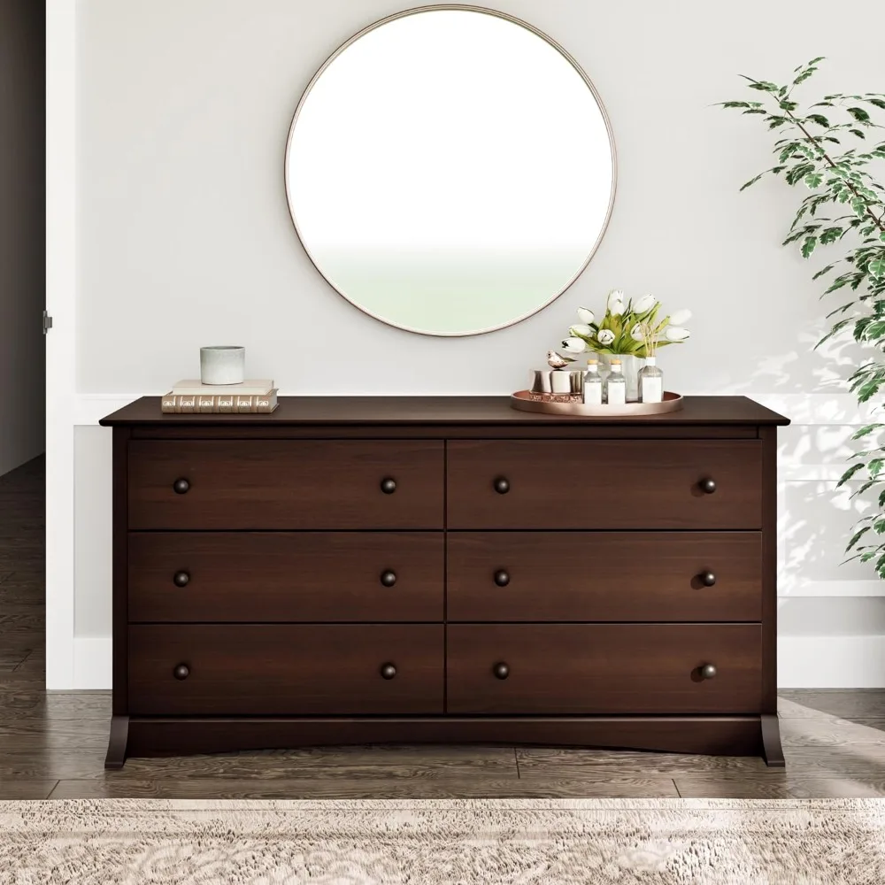 

Bedroom Furniture: Espresso Double Dresser for Bedroom, 6-Drawer Wide Chest of Drawers, Traditional Bedroom Dresser