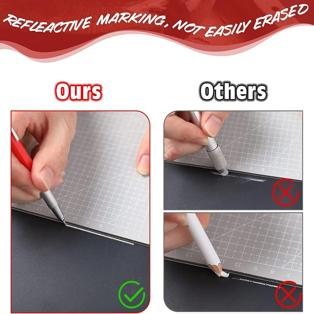 Streak Welders Pencil, Mechanical Metal Marker Silver Pen with Built-in Sharpener for Welding, Fabrication, Woodworking
