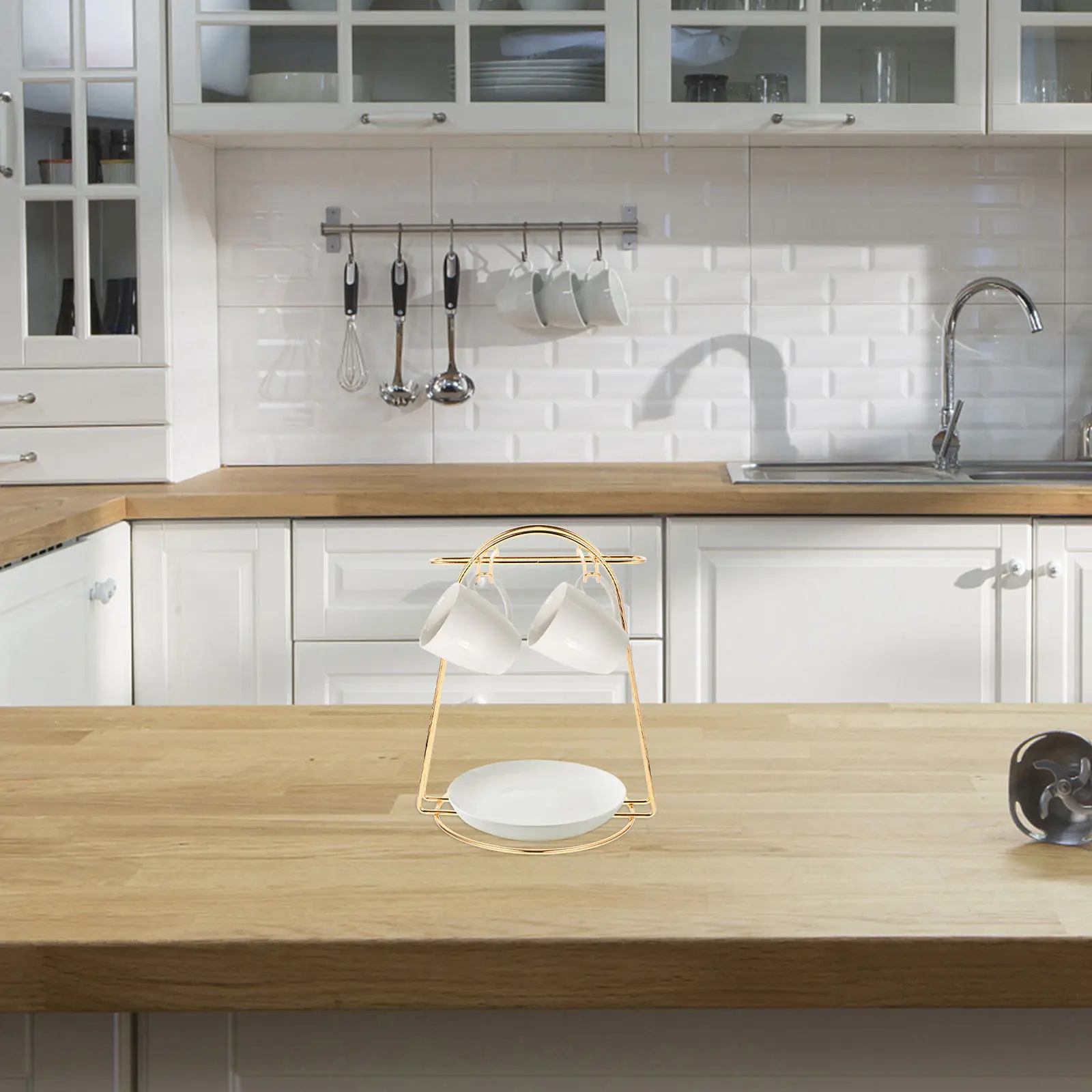 

Изящная железная подставка для чашек и блюдец, органайзер для сушки на кухонной столешнице, экономящий место, прочная сушилка для чашек для дома