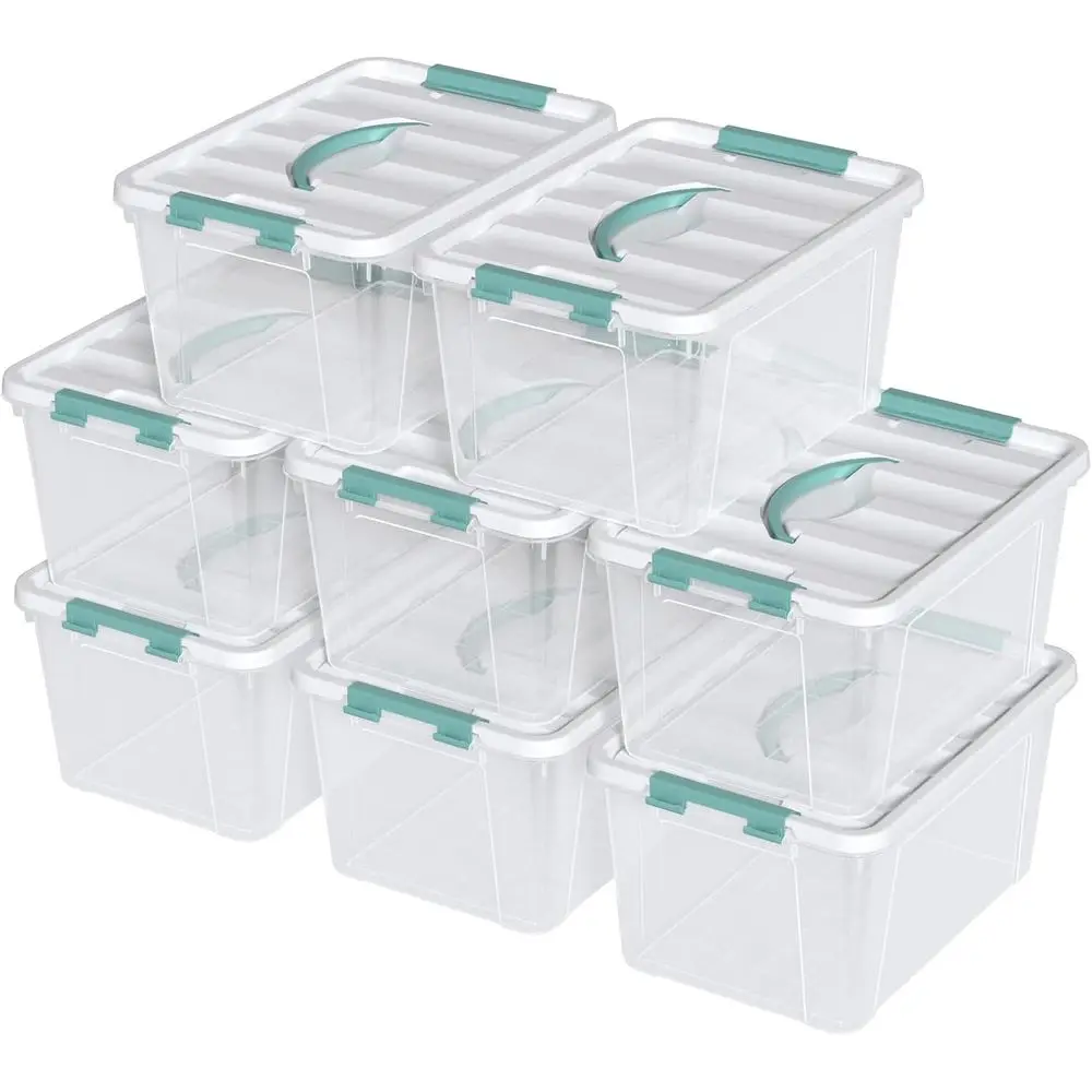 

Складные контейнеры для хранения объемом 14 кварт с крышками, прозрачные пластиковые коробки для организации офиса и хранения принадлежностей для рукоделия, набор из 8 штук