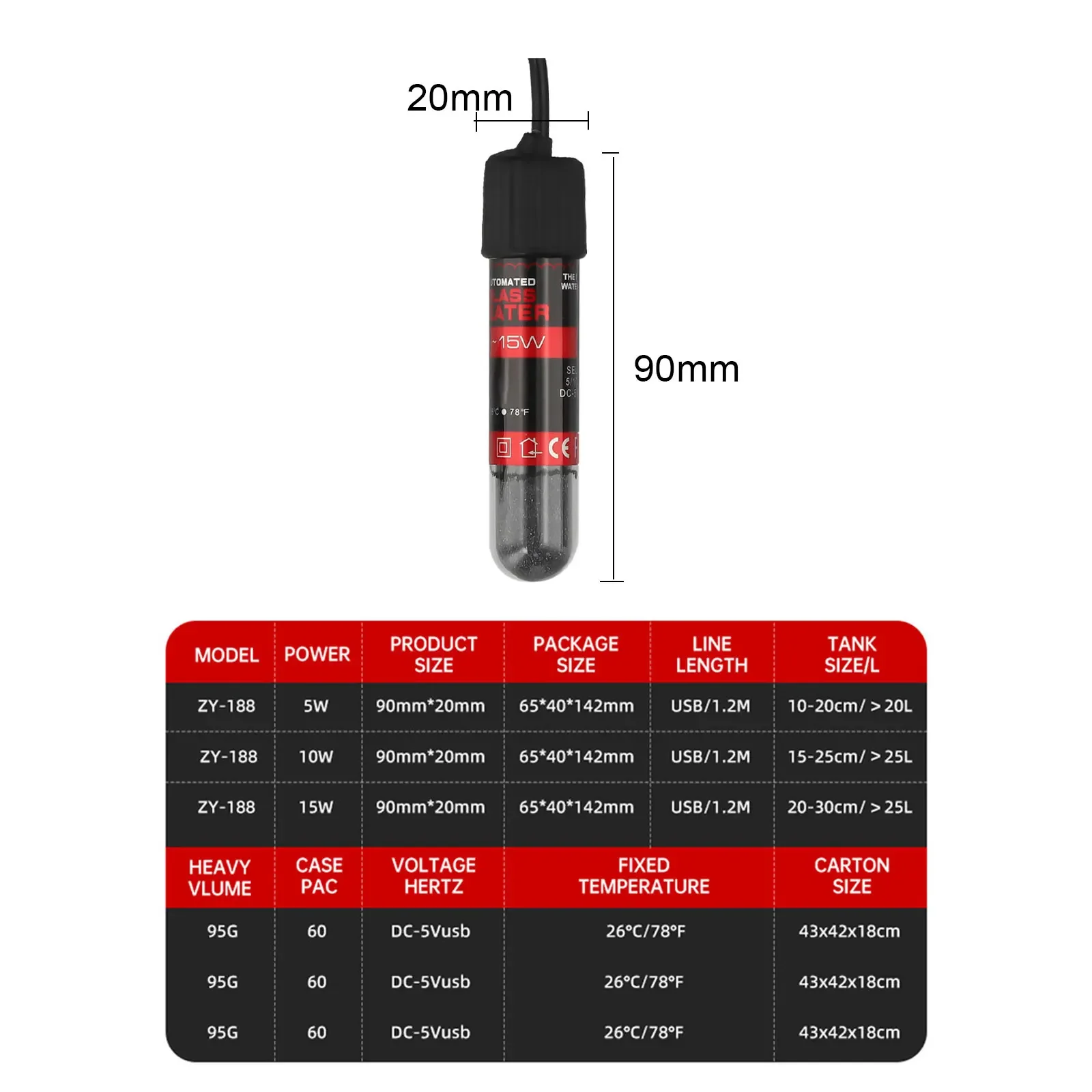 Aquarium Submersible Aquarium Heater Rod Suitable For Fish Tank Heater Home Improvement Accessories Household Supplies