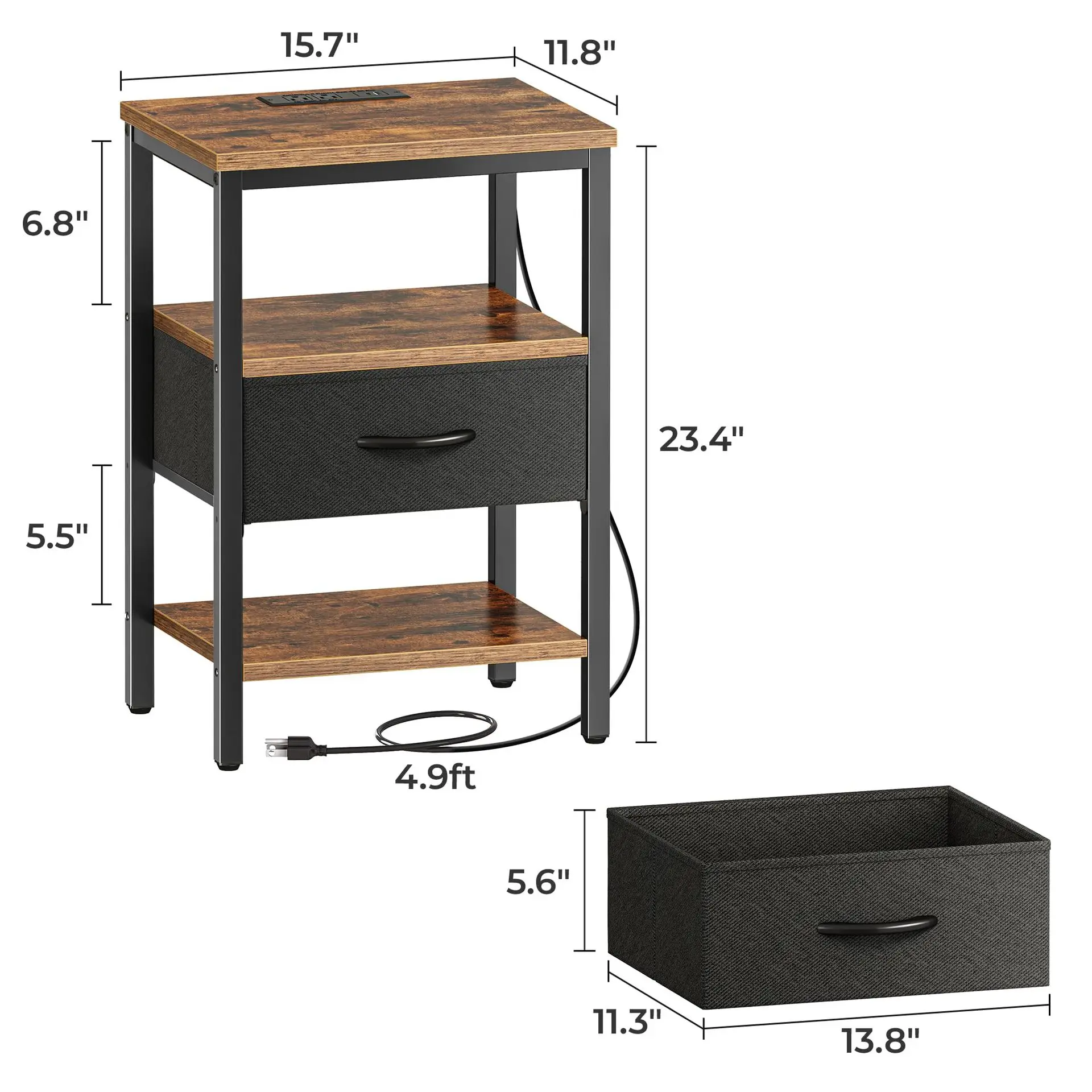 Simple bedroom bedside table light luxury high-end bedside table charging socket living room sofa side table removable side tabl