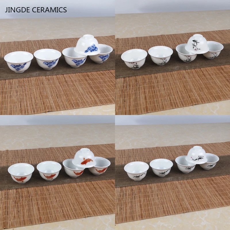 5Pcs/30ml White Porcelain Teacup Set Chinese Ceramic Tea Set Portable Small Tea Bowl Zen Master Cup Traditional Tea Accessories