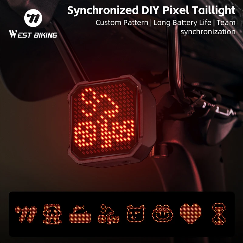 

WEST BIKING DIY Pixel Bicycle Taillights Intelligent Brake Sensing Team Cycling Synchronized Rear Lights IP66 Fun LED Lights