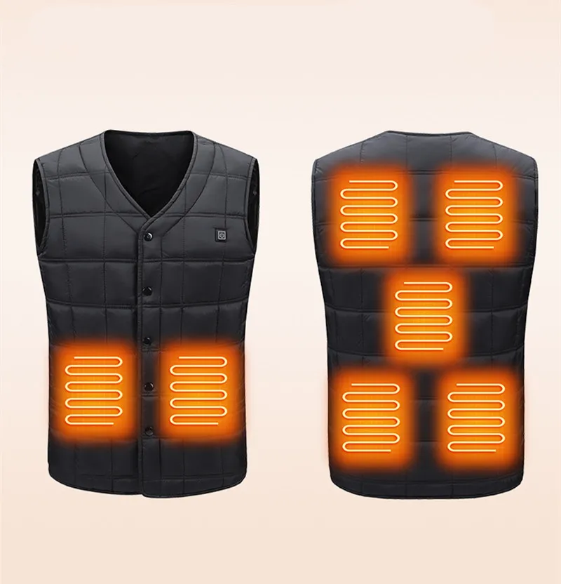 New Casual Men'S 5-Zone Intelligent Heating Outdoor Cold Proof And Warm V-Neck Vest Sleeveless Coat (Excluding Power Bank)