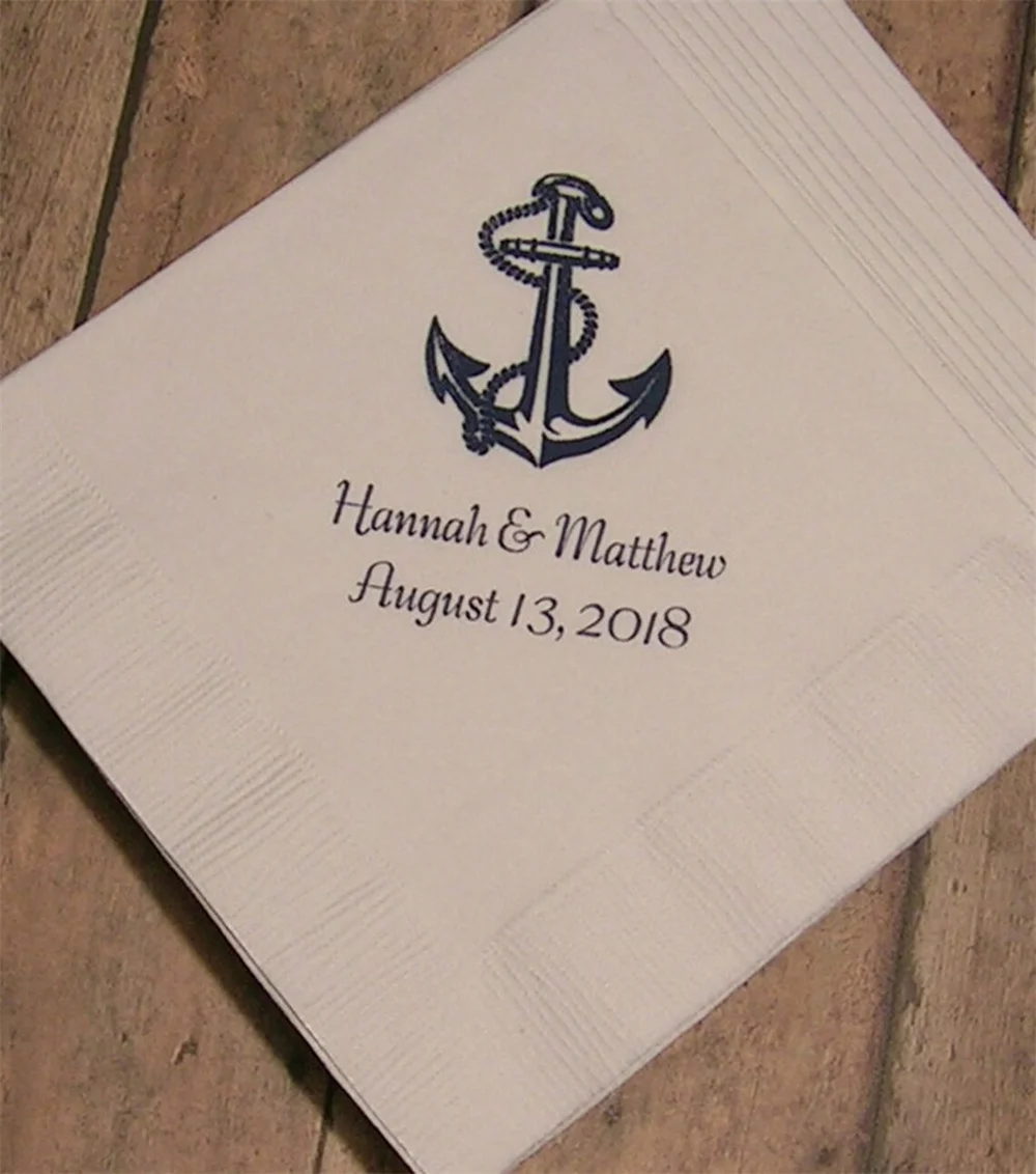 Anchor cocktail napkins wedding cocktail napkins custom cocktail napkins navy cocktail napkins beverage or luncheon size napkins