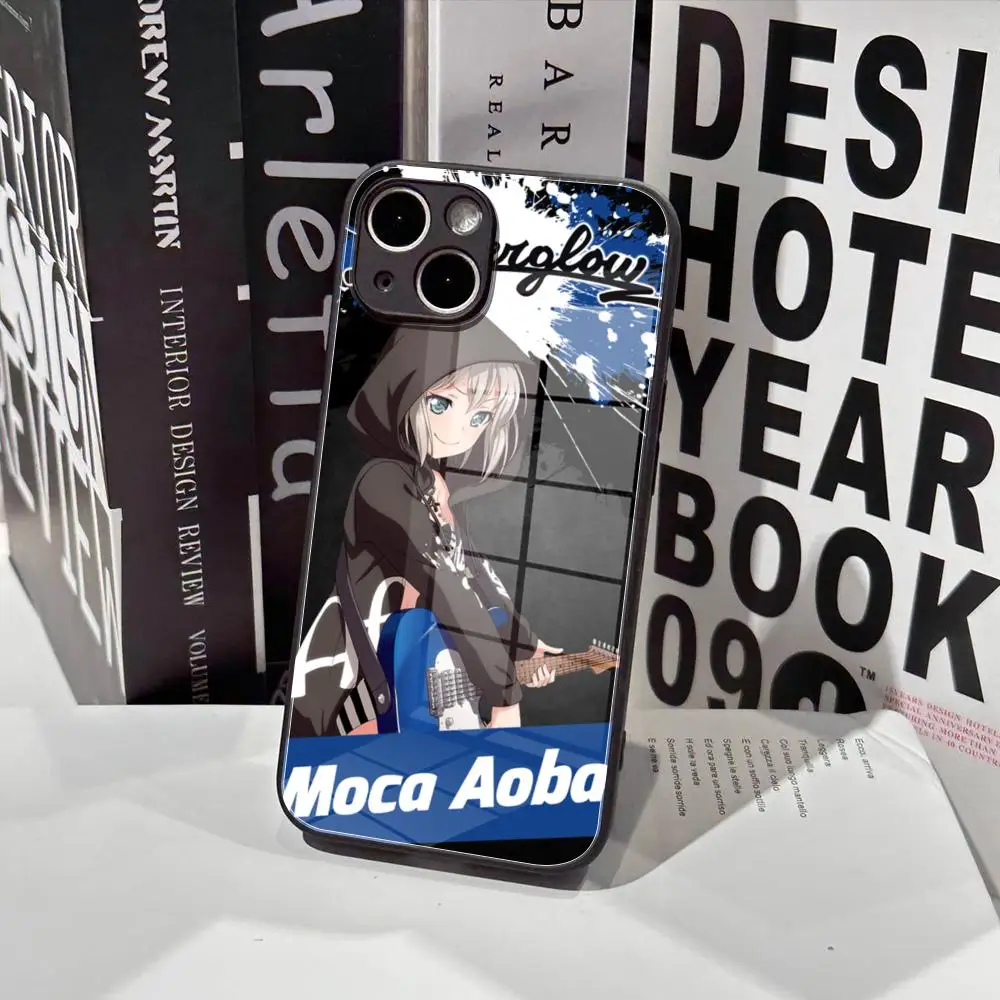 جراب هاتف من الزجاج المقسى ، Aoba Moca ، Bang Dream ، iPhone 16 ، 15 Pro Max ، 14 ، 13 ، 12 Mini Plus ، S24 ، S23 Ultra ، حافظة هاتف #2