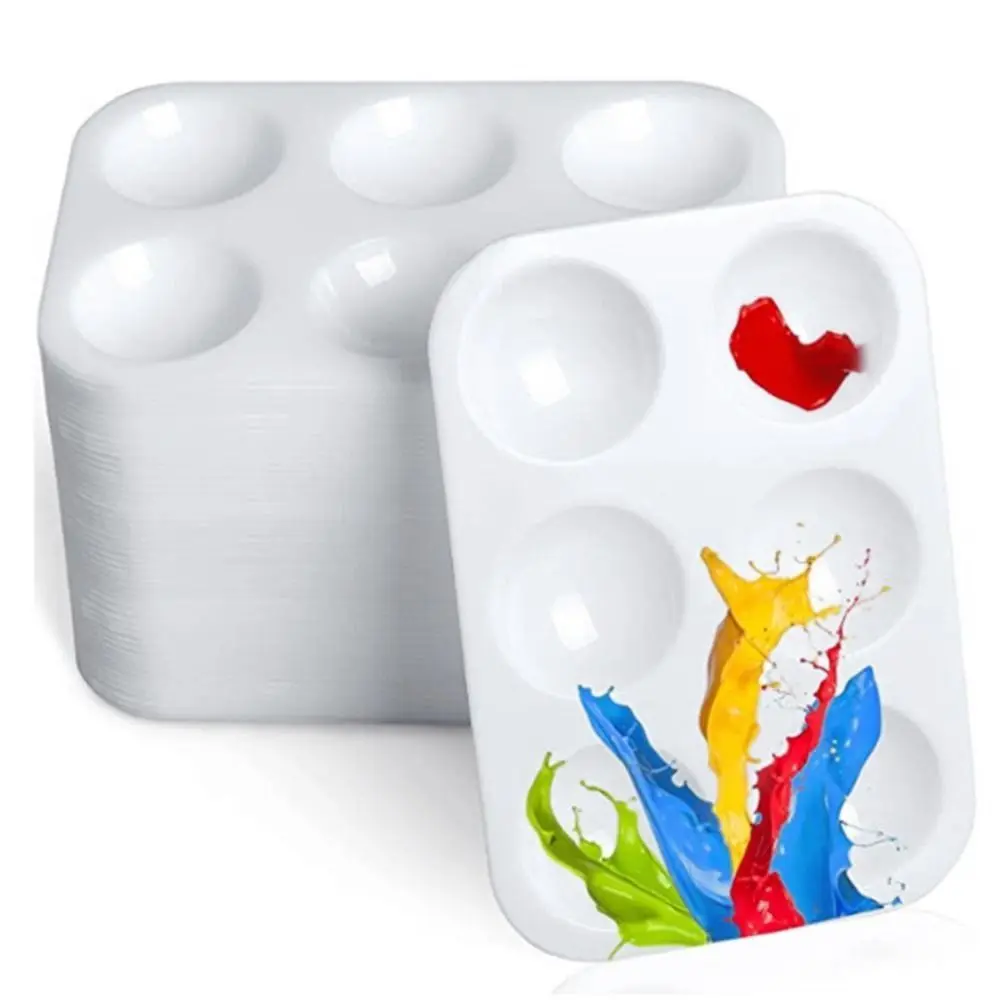 10PCS DIY Craft white Painting Tray Plastic 6 Round Wells Watercolor Palette Rectangular Art Paint Tray Palette Painters