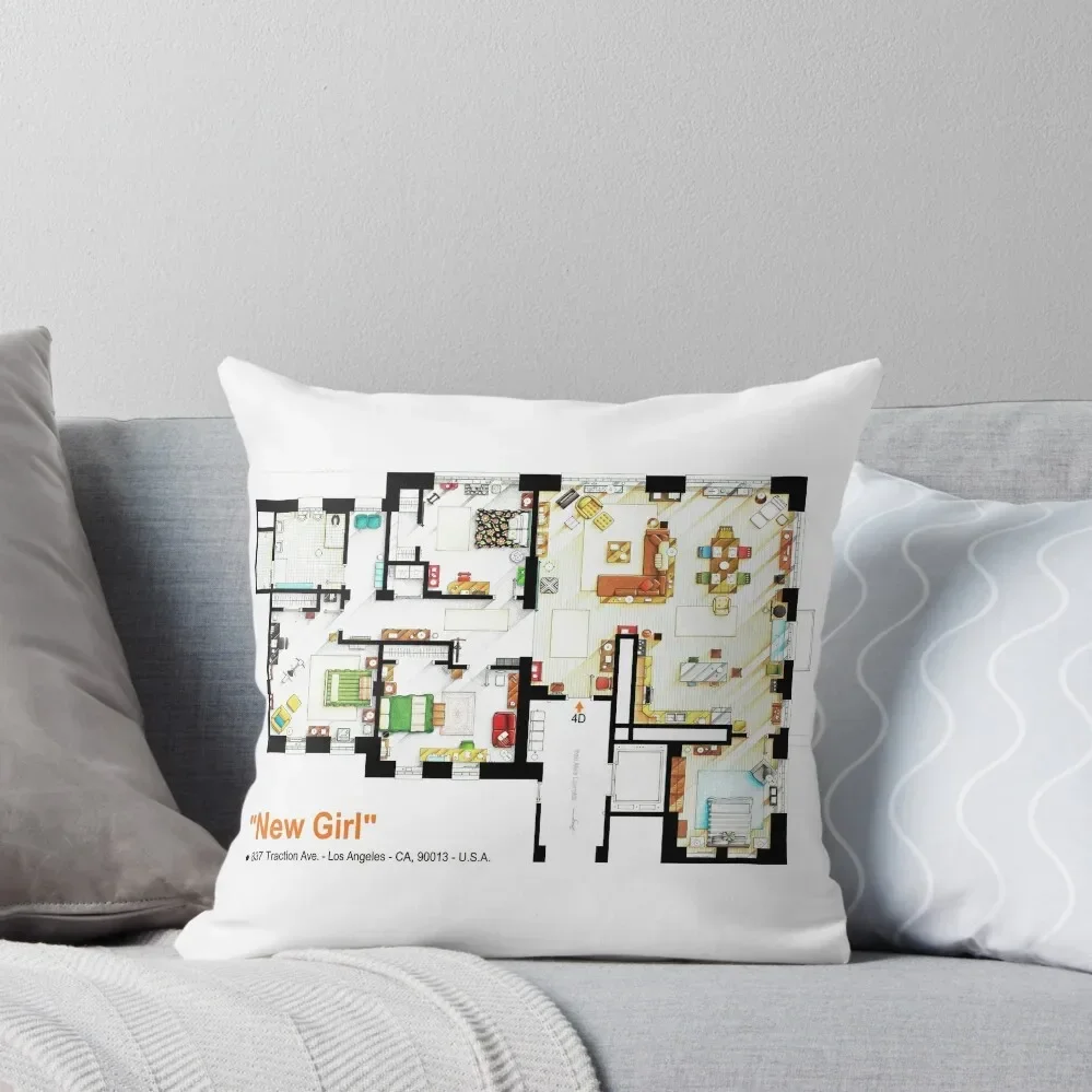 Floorplan of the loft / apartment from NEW GIRL Throw Pillow Pillow Decor Sofa Cushions Covers Pillow