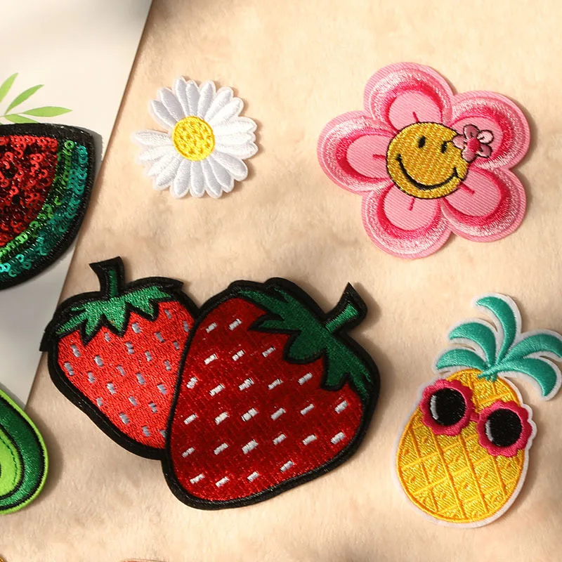 Embroidered Patches For Clothing Avocado Fruit Flower Cann Cute Kids Iron On Naszywki Jackets Thermocollant Designer Mochila Diy