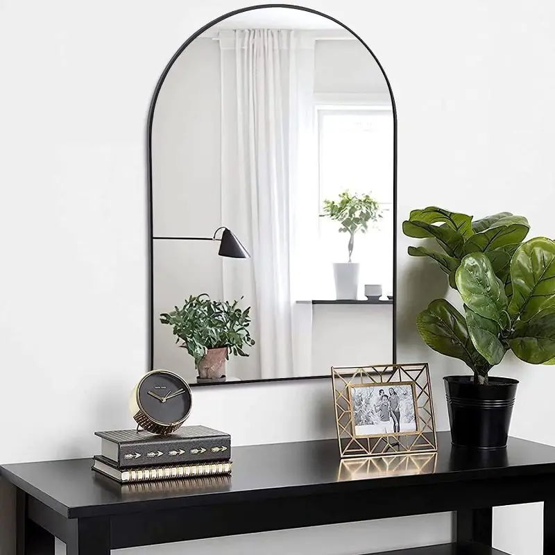 24X36 Inch Black Metal Framed Arched Bathroom Mirror For Wall Is Made Of High Quality 4mm HD Glass Illuminate Beauty