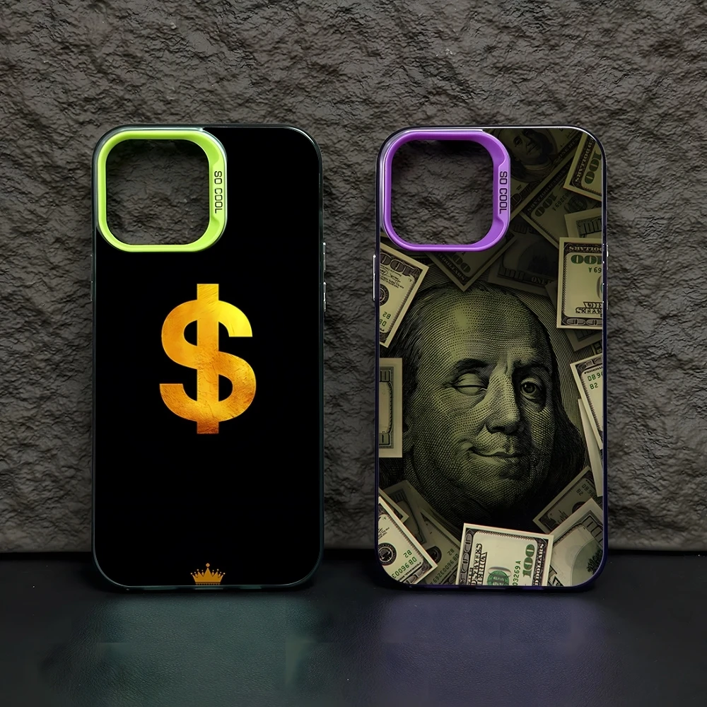 USD Dollar Money Phone Case Colored Silver Trendy Phone Case For IPhone16 15 14 13 12 Pro Max 11 2024 Fashion Couple