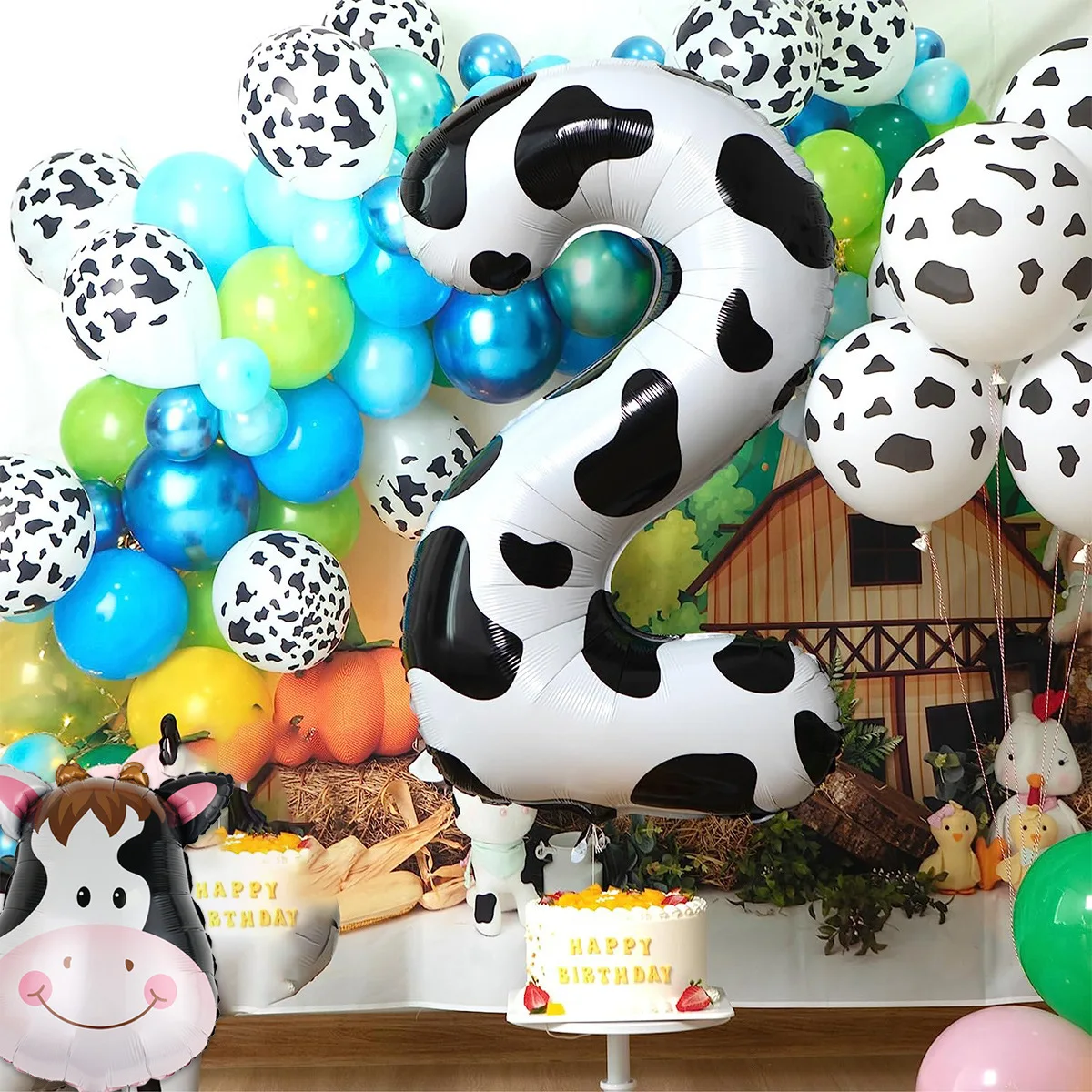 1 Uds. Versión americana 40 pulgadas estampado de vaca globo digital de dibujos animados grande estampado blanco y negro número de cumpleaños para niños y bebés
