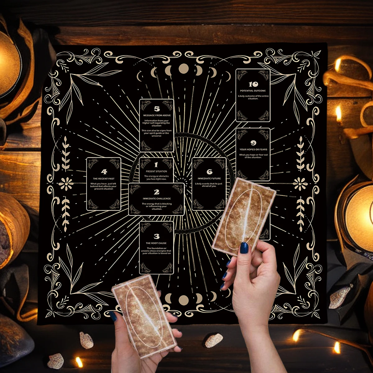 Keltisches Kreuz Altartuch Tarot Karte Tischdecke Hexe Mond Wahrsagerei Tischdecke für Tarot Matte Witchy Geschenke Dekor Kartenblock – Detail 3