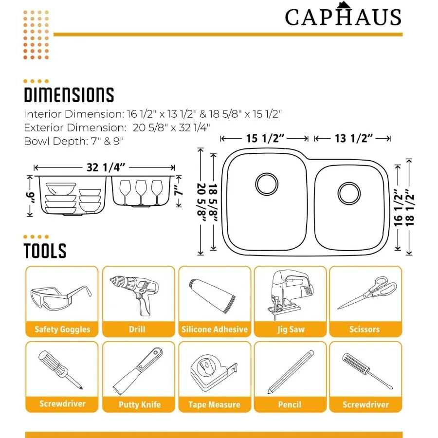 Undermount Single or Double Bowl 16 Gauge Stainless Steel Kitchen Sink with Multiple Size Options Including 30inch 31inch and 3