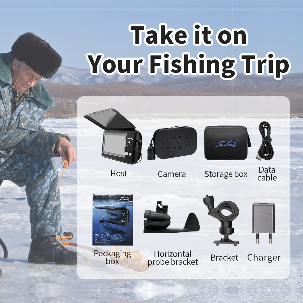 Erchang F431B Underwater Fishing Camera With 4x Digital Zoom 4.3 Inch 4000mAh 15m Infrared Winter Fisherman Camera For Fishing