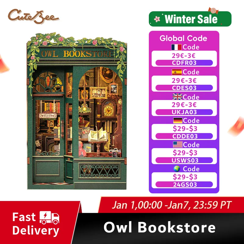 Cutebee Diy Mini Wooden Dollhouse Doll House  With Furniture Light Casa Miniature Owl Bookstore For Toys Birthday Gifts