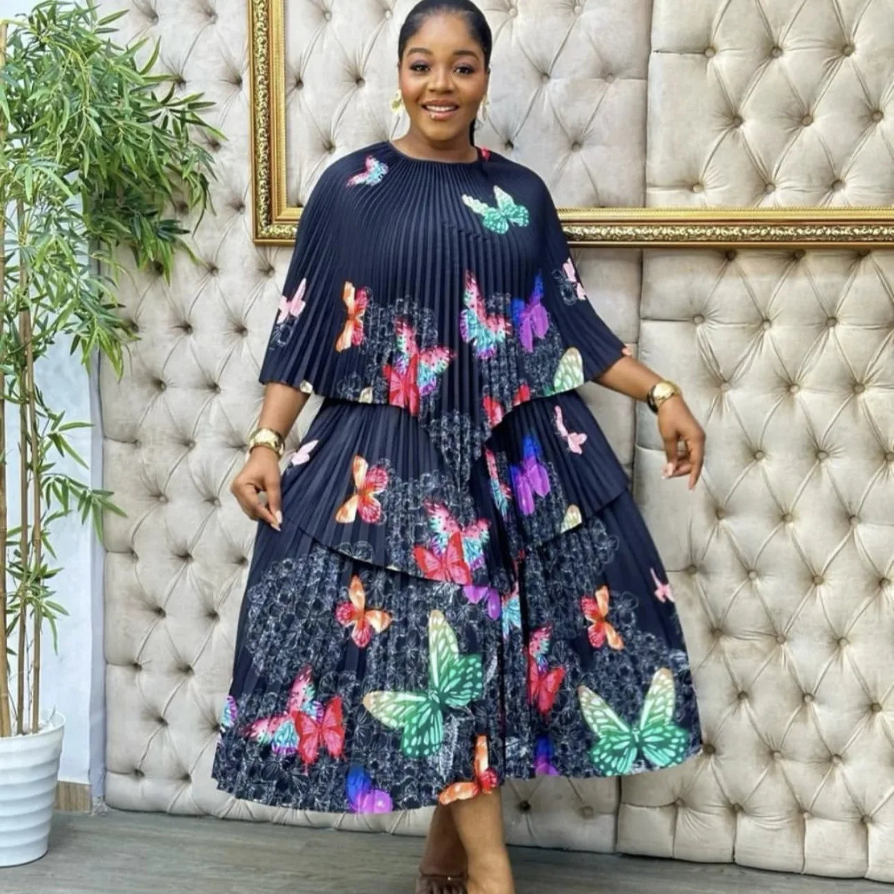 2025 New Top Quality ISSEYS MIYAKES Plus Size Pleated High-end Set Butterfly Printed Pleated Skirt Fall