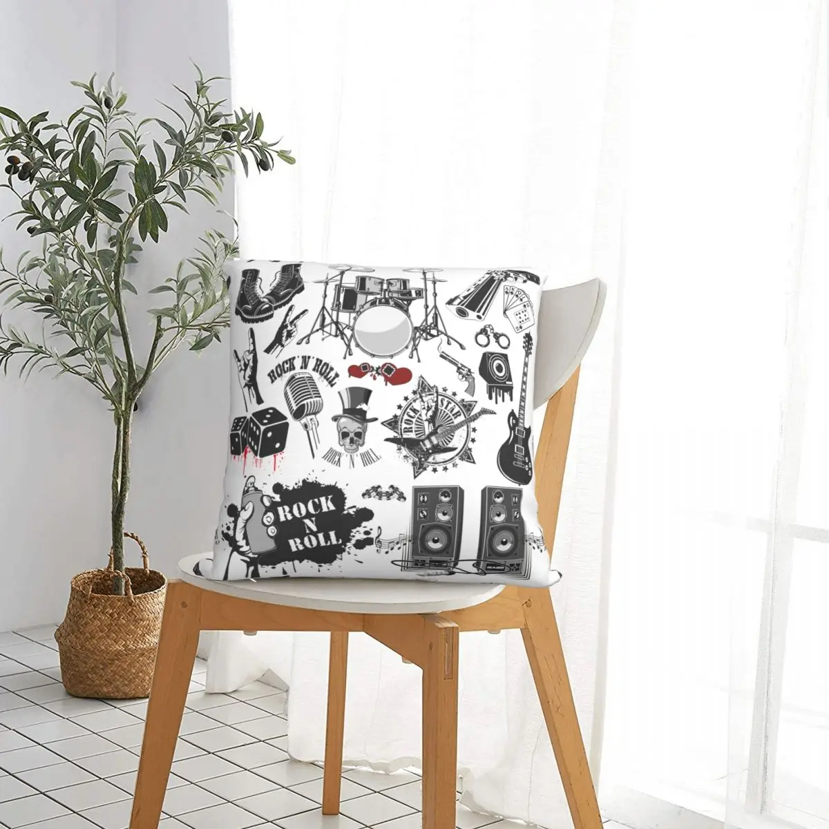 Symbols Related To Rock And Roll Square Pillow Covers Home Cushion Case Creative Decorative Throw Pillow Case 40*40