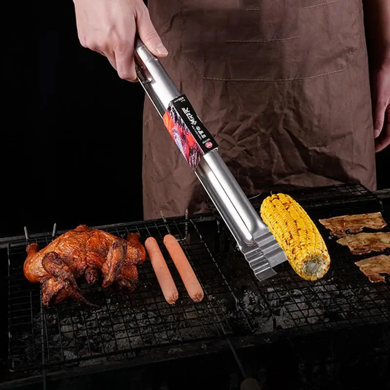 Cooking Tongs Stainless Steel Extended Thickened Barbecue Tongs Ergonomic Kitchen Gadget For Food Meat Sausage Fish Vegetables