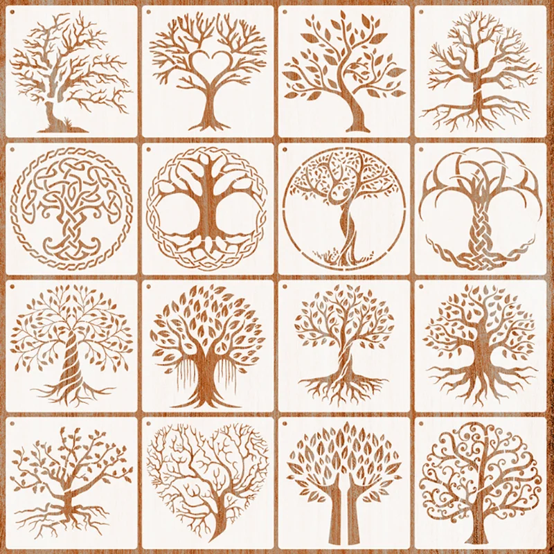 15*15cm Trees Stencils DIY Layering Wall Scrapbook Hollow Out Coloring Embossing Decoration Graffiti Painting Template Reusable