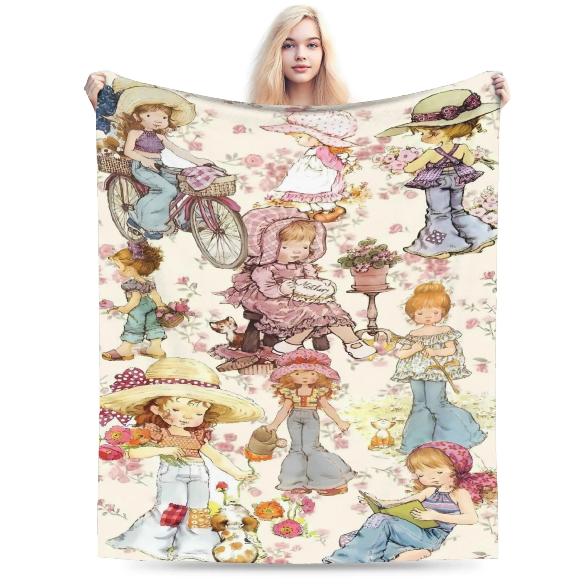 Girl Sarah Kay with Flower Blanket Quality Warm Soft  Throw Blanket Winter Girls Boys Outdoor Funny Bedspread