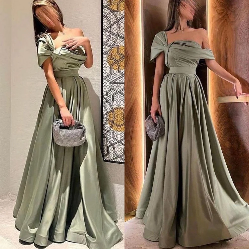 

Exquisite High Quality Asymmetrical One-Shoulder A-line Prom Dresses Floor Length Formal Ocassion Gown Satin vestidos para mujer