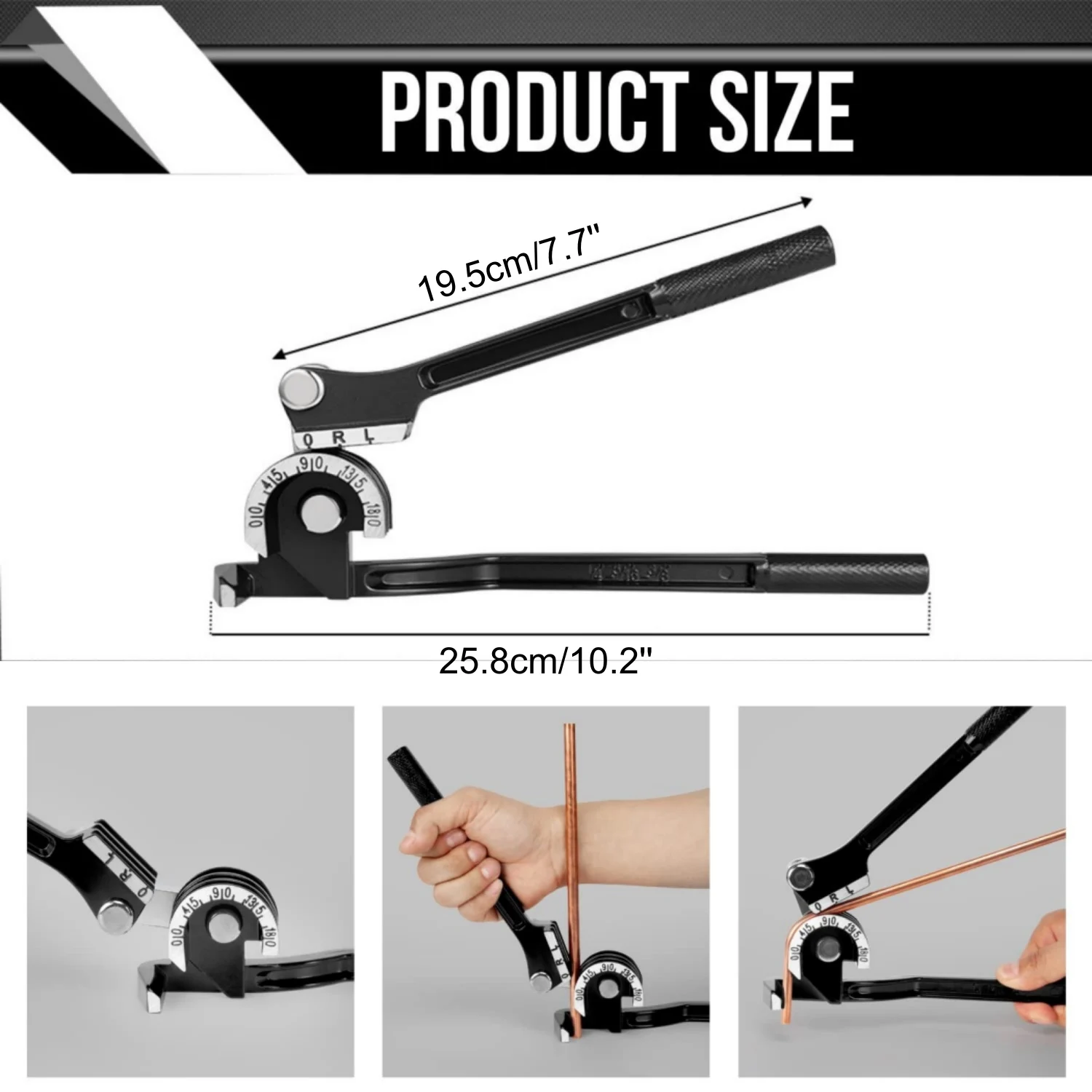 Rohrbiege-Werkzeug, manuell, für Außendurchmesser 1/4", 5/16", 3/8", 180-Grad-Hebeltyp, robust, für Kupfer, Aluminium, Weichmetall, HVAC – Detail 6