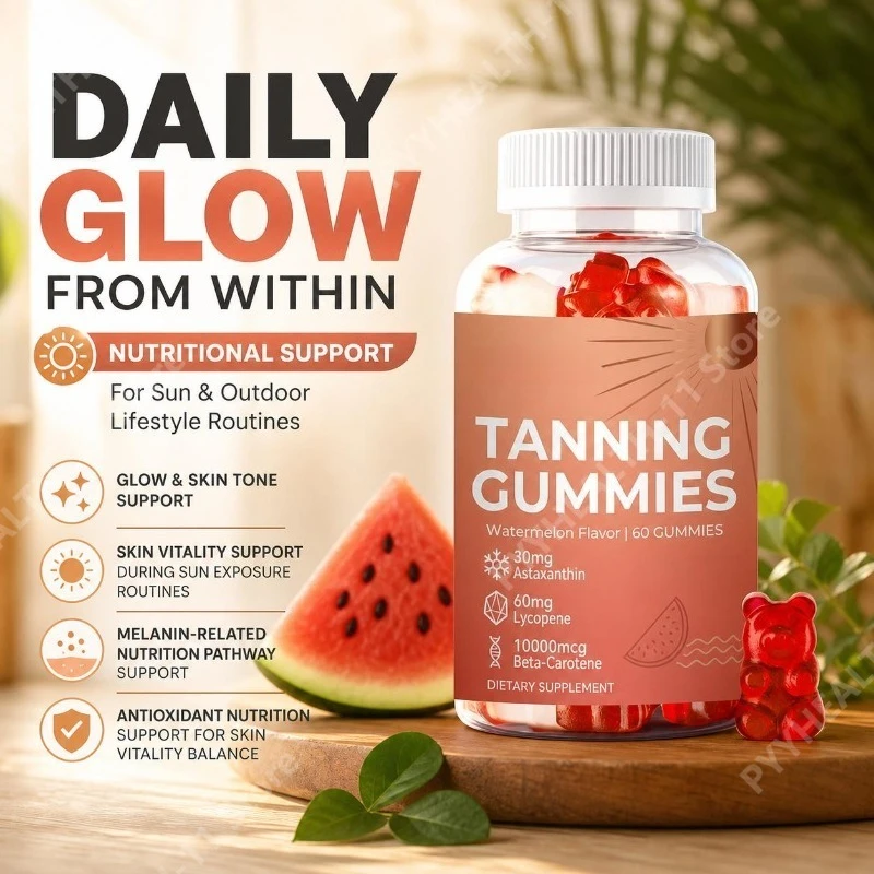 Tanning Gummies Watermelon Flavor with Lycopene Astaxanthin and Beta-Carotene for Skin Tone Support and Glow 60 Gummies
