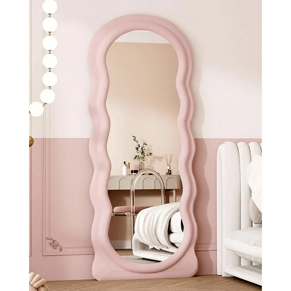 

Wavy Floor Mirror, 63" x 24" Full Length Mirror with Stand,Wave Pattern, Flannel, Irregular Wavy Mirrors