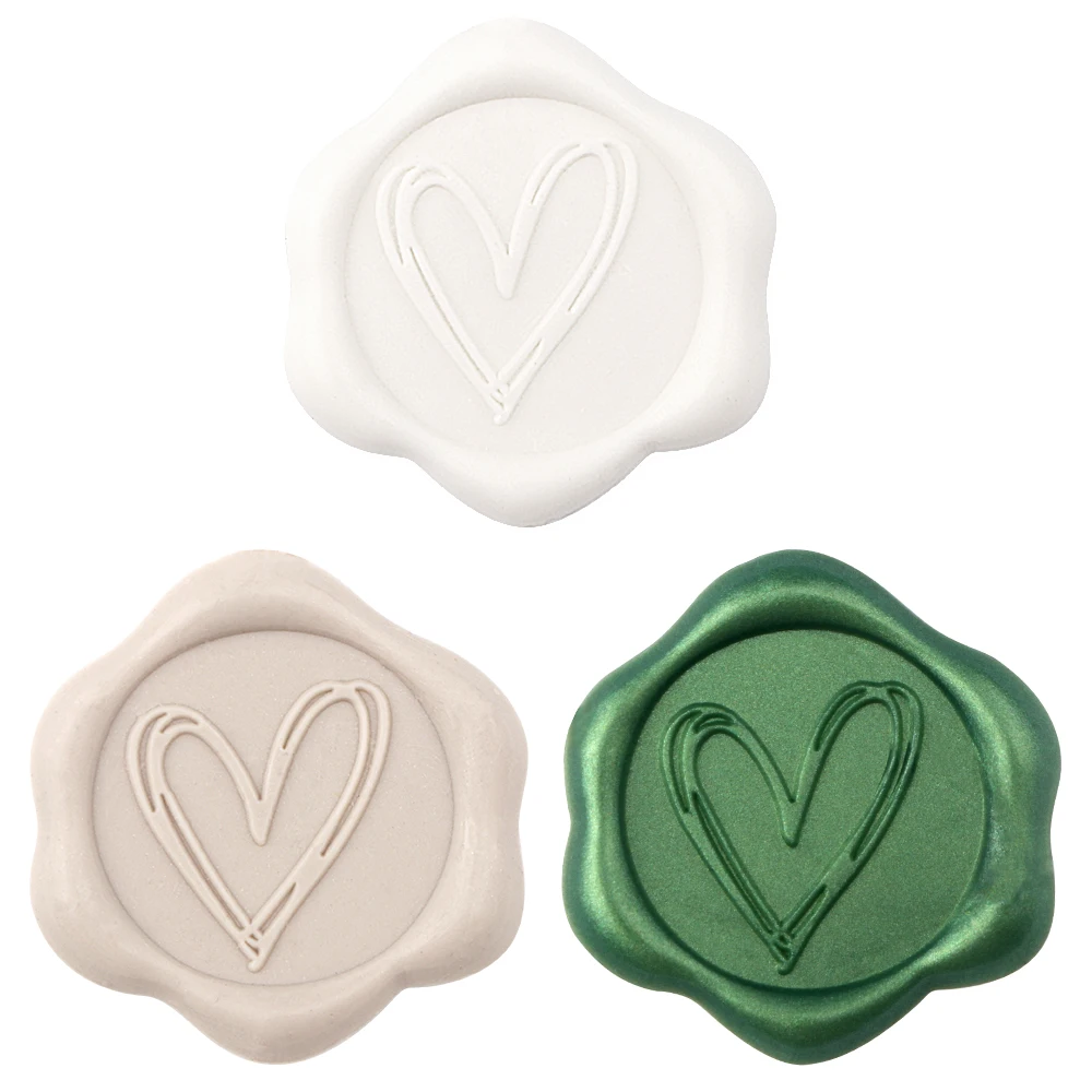 50pcs Heart Wax Seal Stickers, Envelope Seals Self Adhesive Stickers for Wedding Party Birthday Christmas(Green, Beige, White)