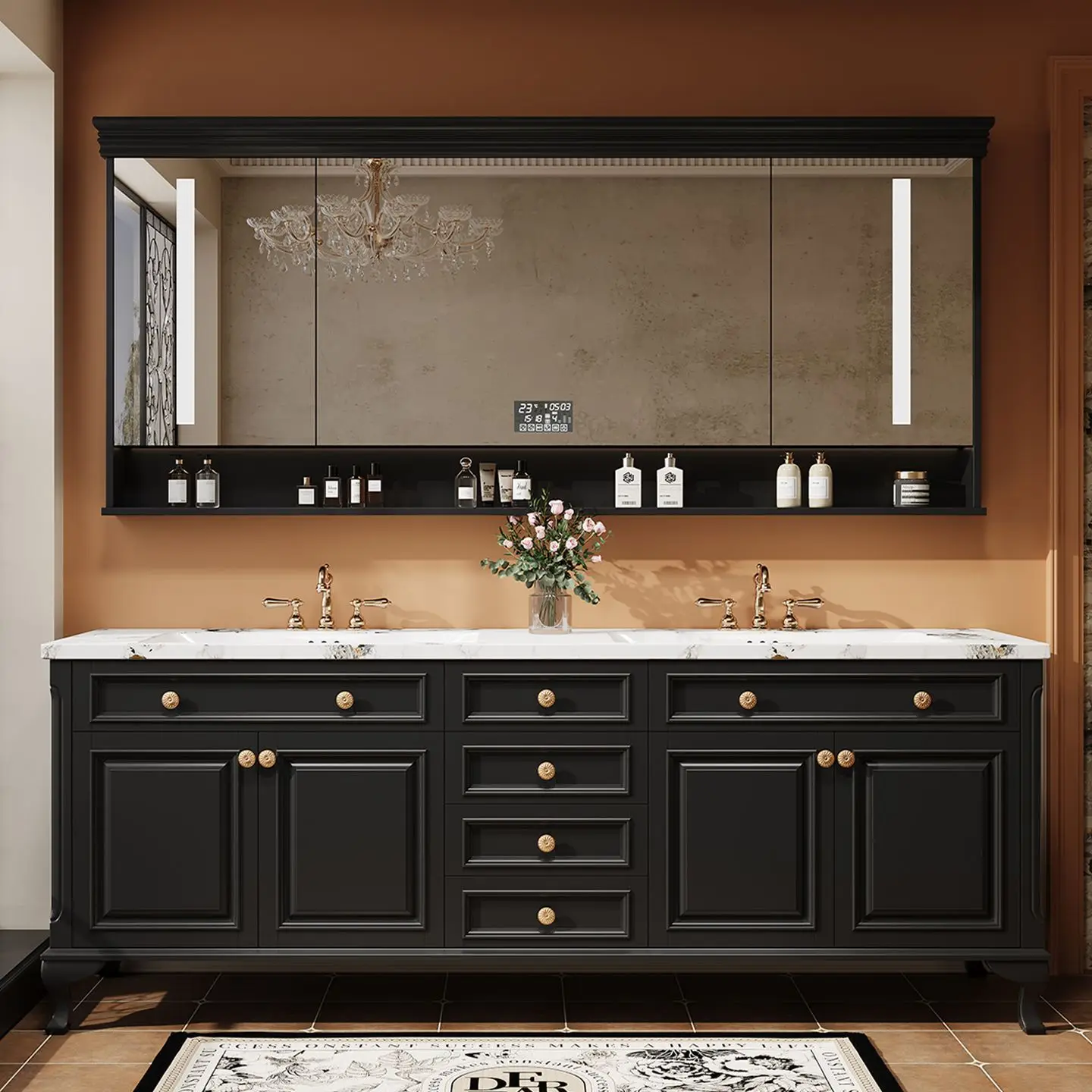 Factory Direct 2026 American light luxury floor-to-ceiling bathroom cabinet combination French retro washbasin toilet washbasin