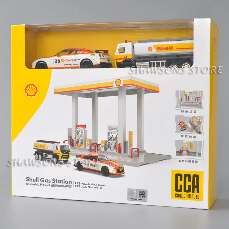 1:50 Oil Gas Station With car and tanker Model Toys Miniature Replica Assembly Playset